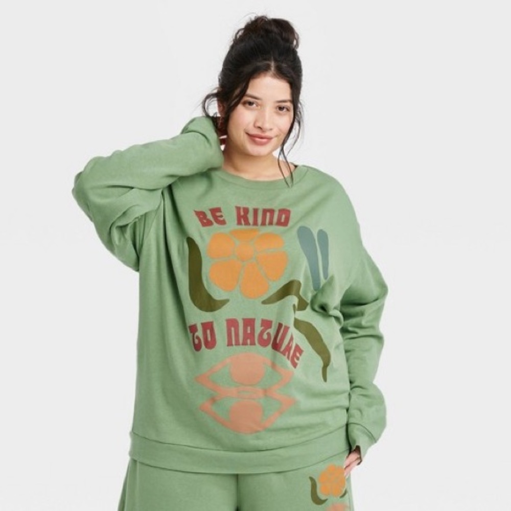 Women’s Plus Size Be Kind To Nature Graphic Sweatshirt - 3X